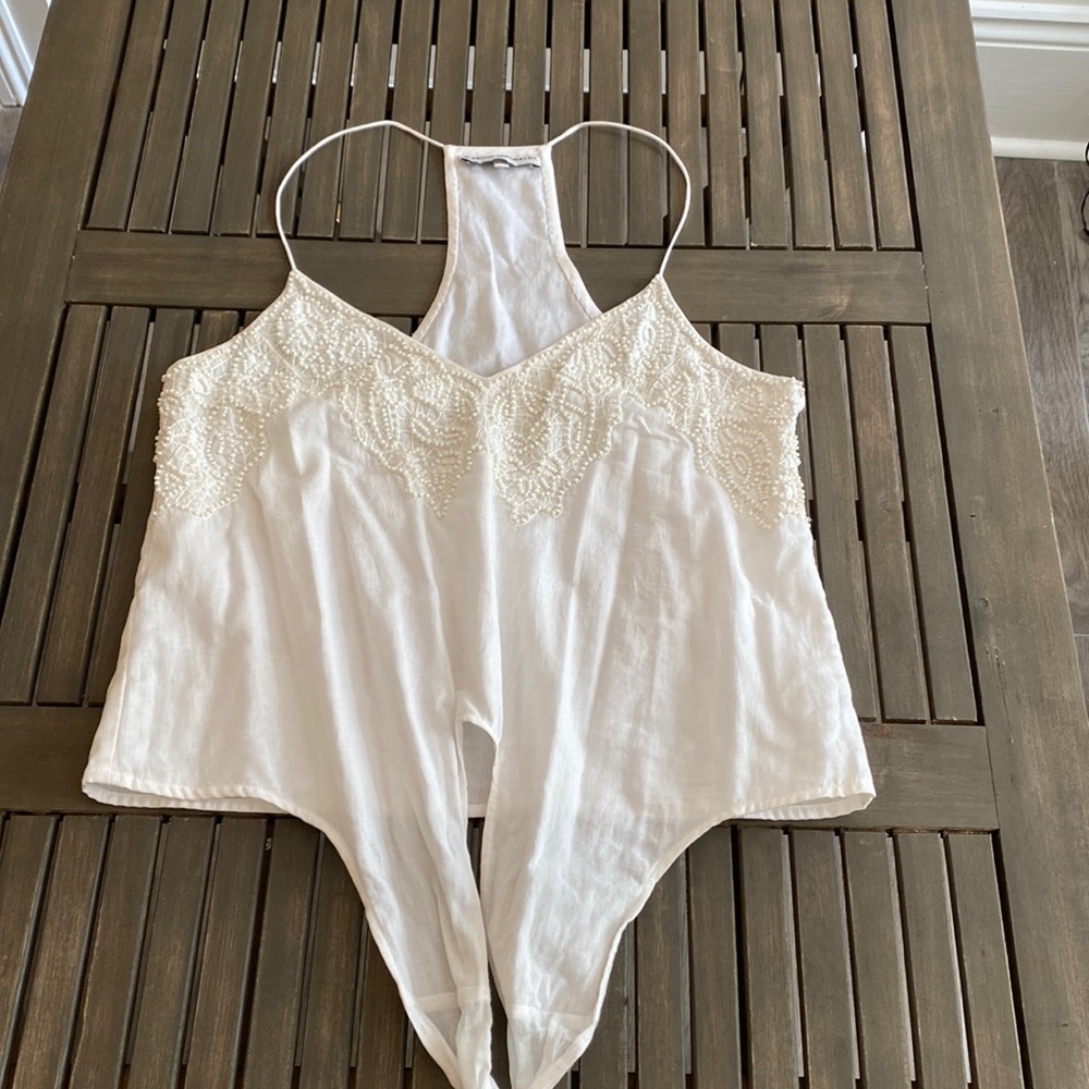 Karina Grimaldi Beaded top, cropped with tie, size M